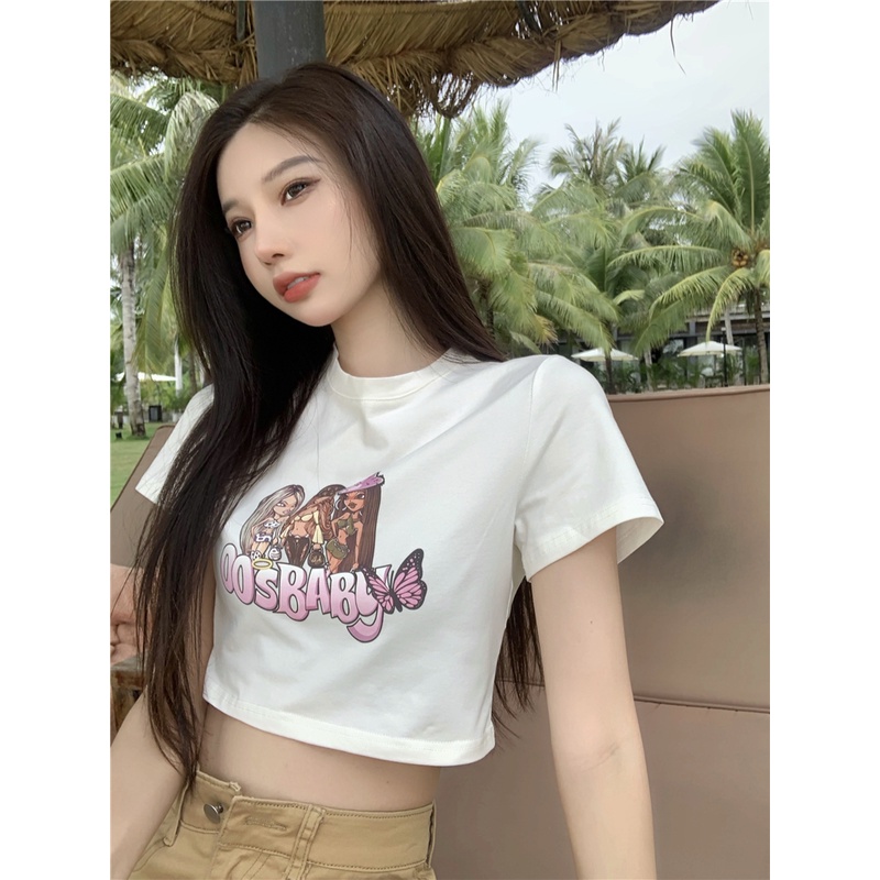 QKOOLE  Áo Thun Nữ Ngắn Tay In Chữ Kiểu Hàn Quốc