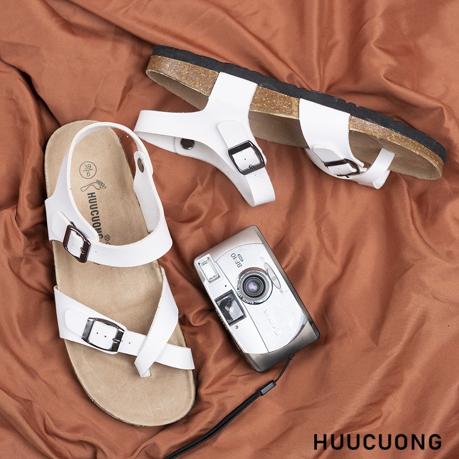 Giày Sandal nữ HuuCuong xỏ ngón trắng đế trấu