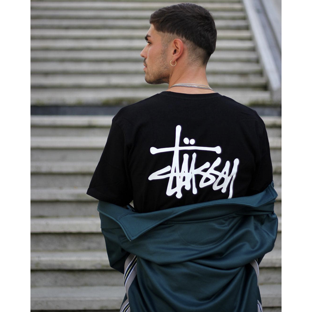 Áo thun tay ngắn in chữ STUSSY màu trắng đen thời trang năng động cho nam | BigBuy360 - bigbuy360.vn