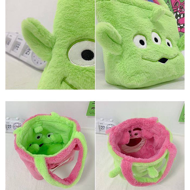Ag Lotso Túi Xách Mua Sắm Cỡ Lớn Hai Mặt Bằng Lông Nhung Họa Tiết Người Ngoài Hành Tinh Hoạt Hình