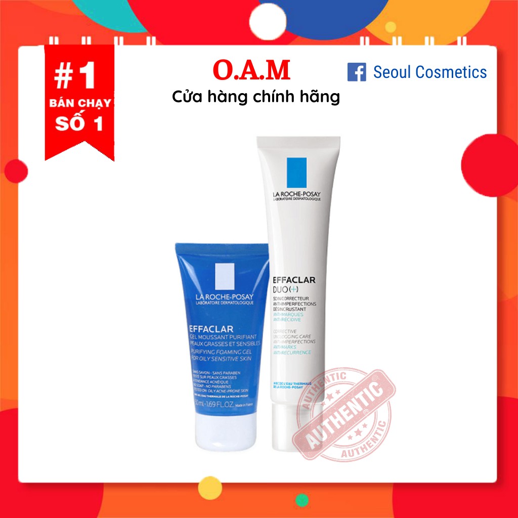 Combo Giảm mụn sữa rửa mặt &amp; kem dưỡng La Roche Posay Effaclar Duo+