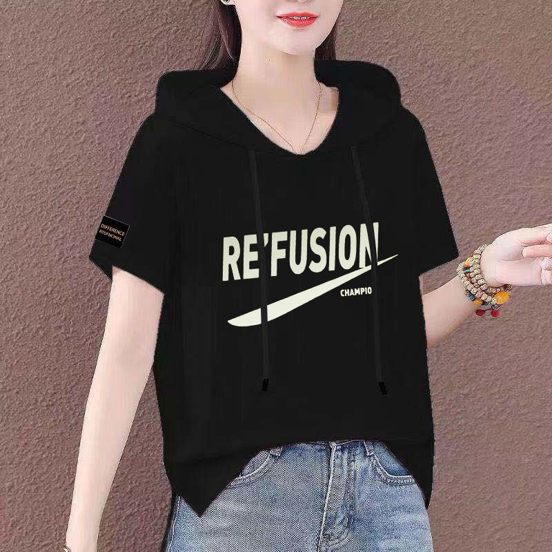 Áo Hoodie ngắn tay 100% cotton phong cách Hàn Quốc cho nữ | BigBuy360 - bigbuy360.vn