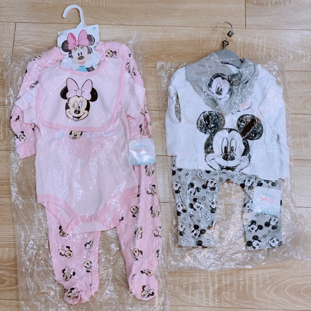 Set body Mickey hồng - Set quần áo Mickey xám