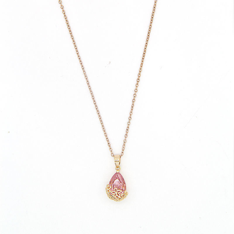 Hd-by-2021 Korean version net red temperament Pink Crystal Drop Pendant titanium steel necklace clavicle chain fashion indelible jewelry female