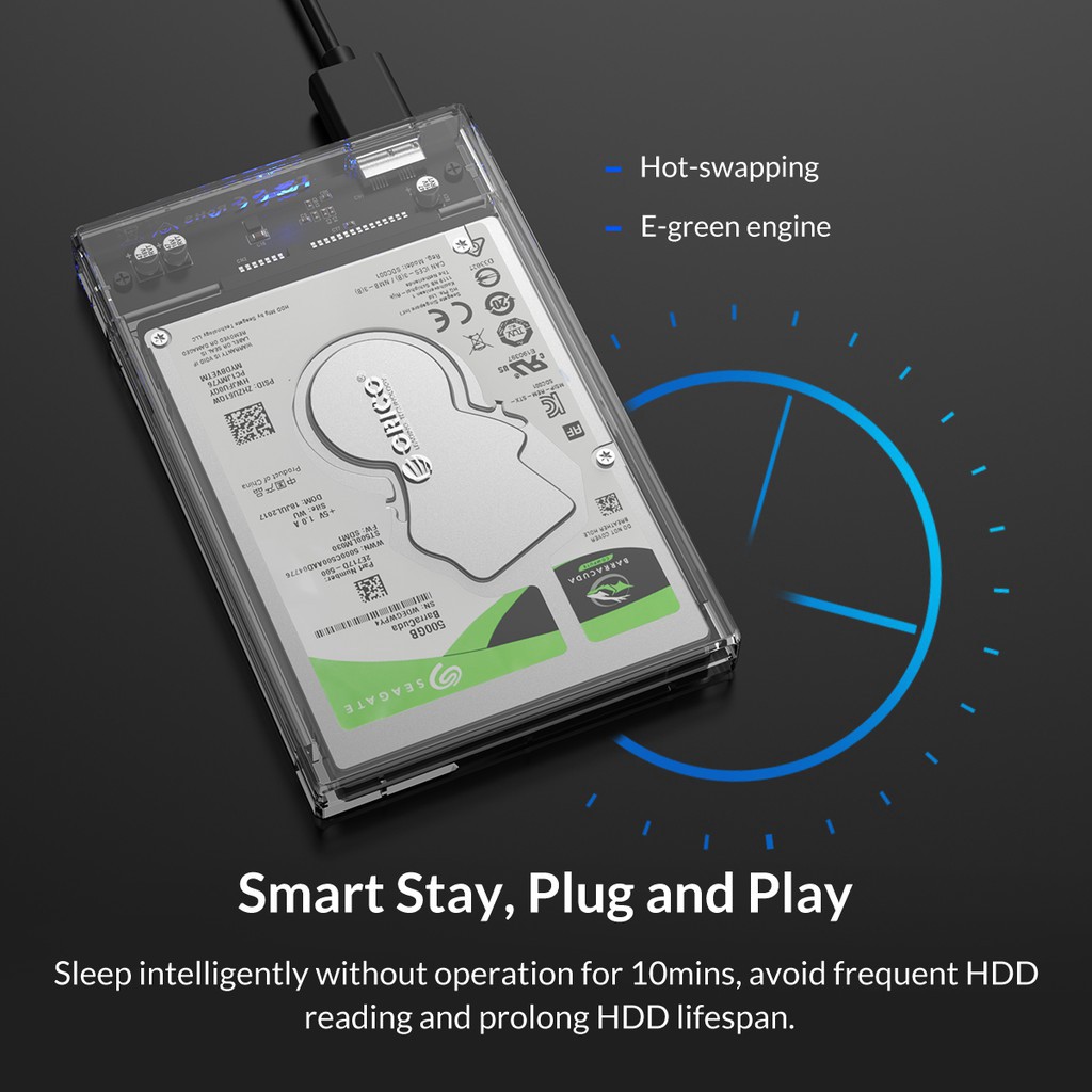 Hộp đựng ổ cứng ORICO cổng sata sang usb 3.0/usb 3.1 type c màu sắc trong suốt cho hdd/ssd 2.5 2159c3