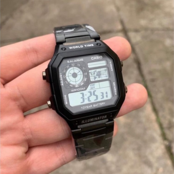 [Tặng box thiếc]Đồng hồ nam Casio AE 1200-WHD classic chống nước , dây thép không gỉ (dây bạc mặt đen) | BigBuy360 - bigbuy360.vn