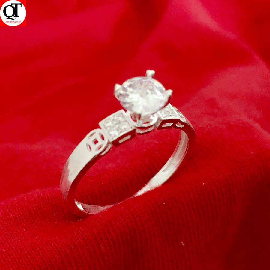 Nhẫn nữ Bạc Quang Thản ổ cao gắn kim cương nhân tạo chất liệu bạc thật có thể chỉ ...
