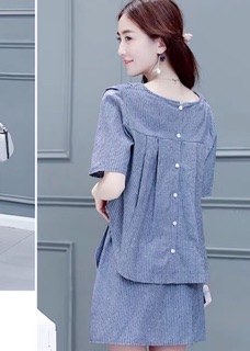 Đầm sọc linen giả set