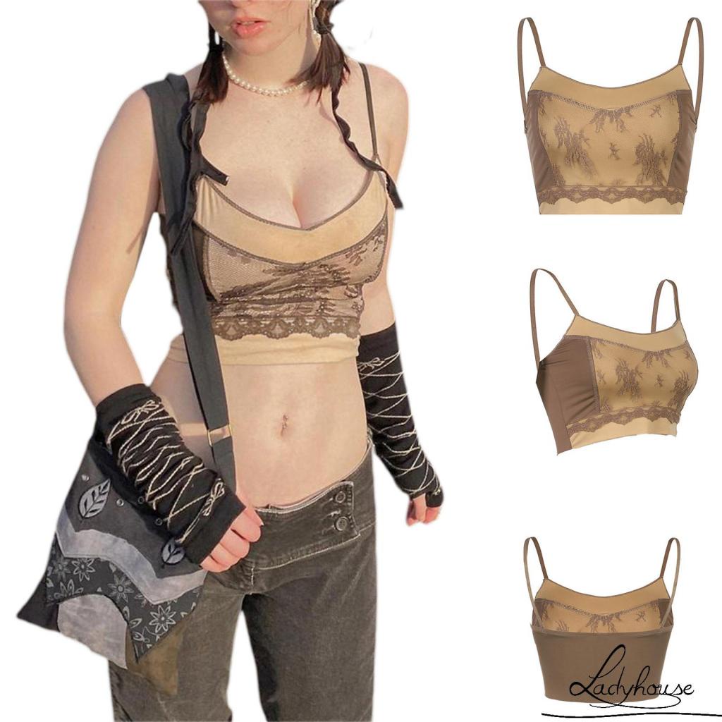 Áo croptop hai dây cổ chữ V phối ren dáng ôm dành cho nữ