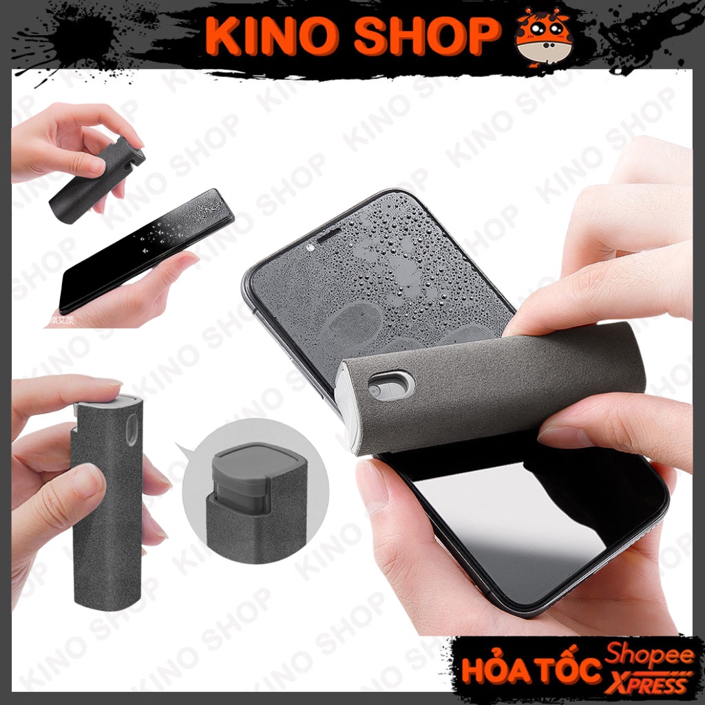 Bình xịt vệ sinh màn hình điện thoại kèm khăn lau kính ipad máy tính có sẵn dung dịch làm sạch 2 trong 1 tiện dụng