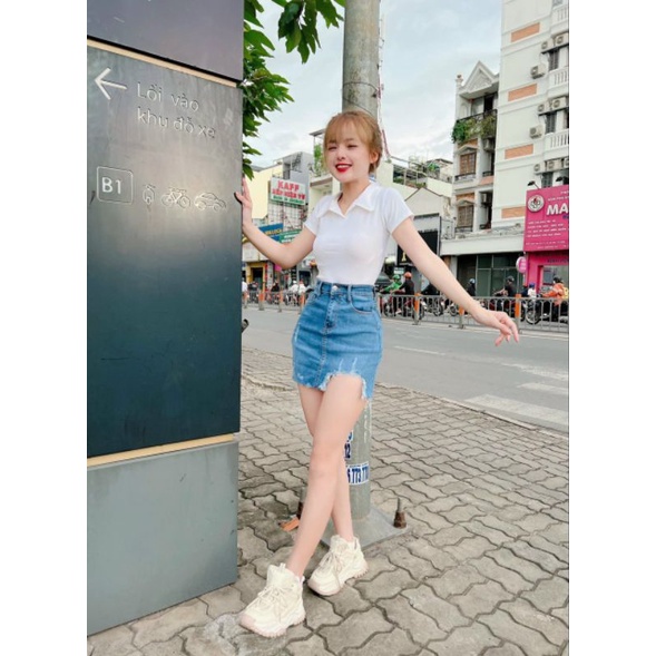 Chân váy jean chữ a ngắn , chân váy jean rách cá tính có lót trong  alohashop91
