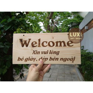 [RẺ VÔ ĐỊCH] Bảng gỗ treo cửa khắc laser "Welcome, xin vui lòng để dép ở ngoài - Xưởng LUXI decor