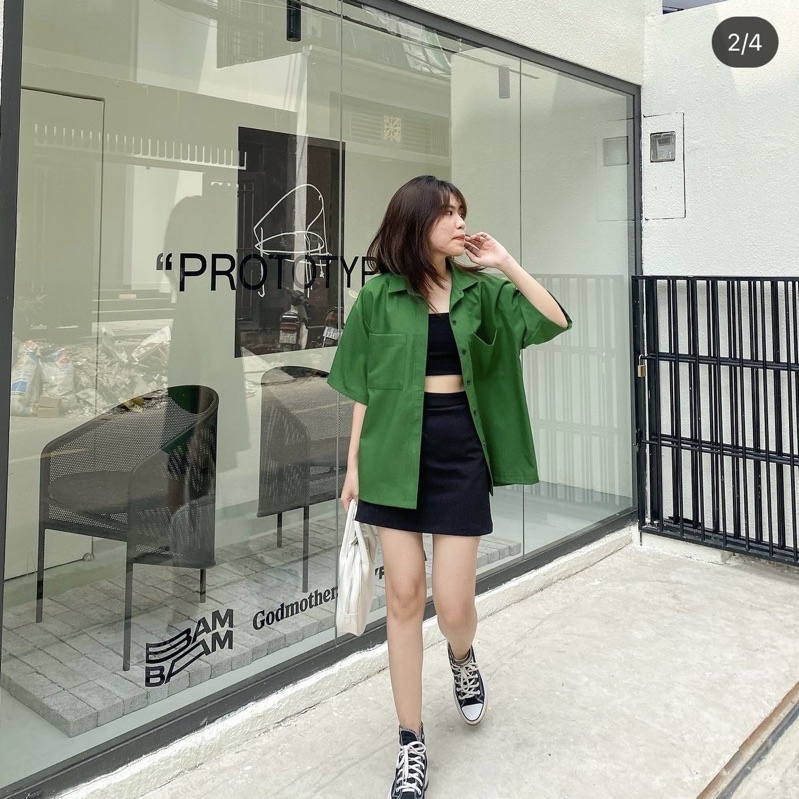 [ HÀNG THIẾT KẾ - KOISÉ STUDIO ] ÁO SƠ MI XANH LÁ TAY NGẮN FORM RỘNG HOT TREND | BigBuy360 - bigbuy360.vn