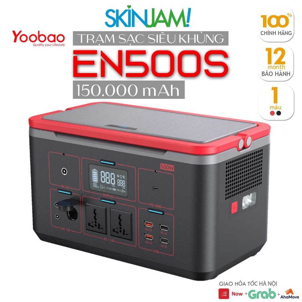 Trạm sạc dự phòng khẩn cấp Yoobao không dây 500W EN500S Dung lượng siêu khủng 150000mAh, Cổng AC kép 220V.