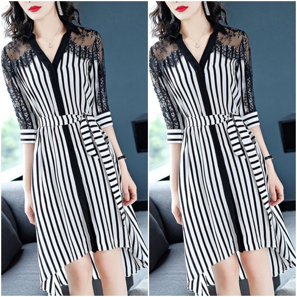 Đầm xoè phối ren thời trang - HK
