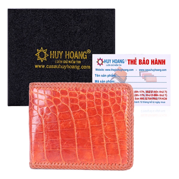 Bóp nam Huy Hoàng da cá sấu đan viền gai bụng màu vàng bò HP2713