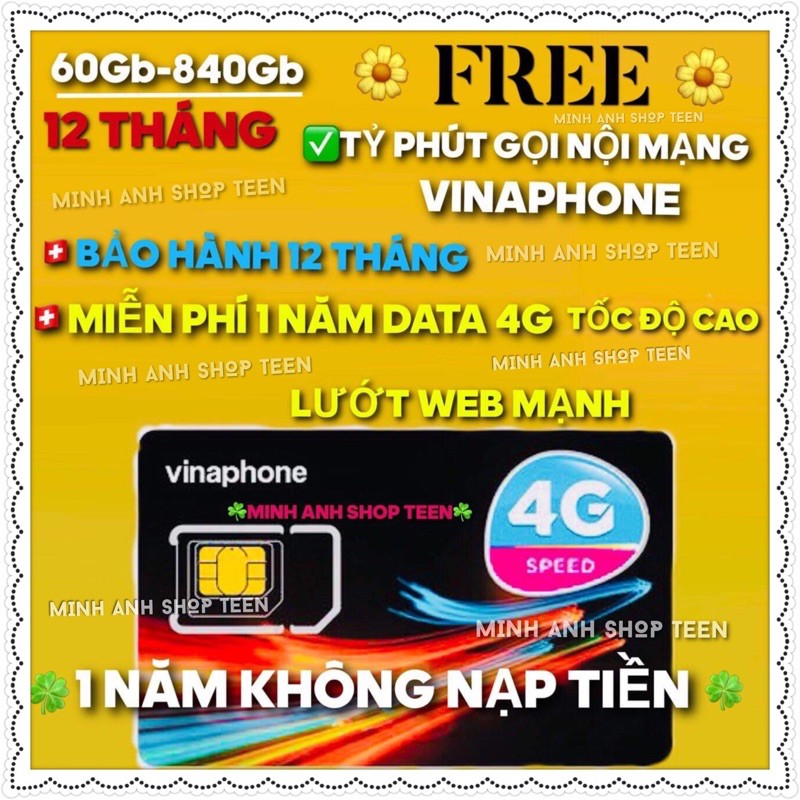 SIM VINA VÀO MẠNG 12 THÁNG KHÔNG NẠP TIỀN ( 60gb-180Gb-360gb- 840Gb)