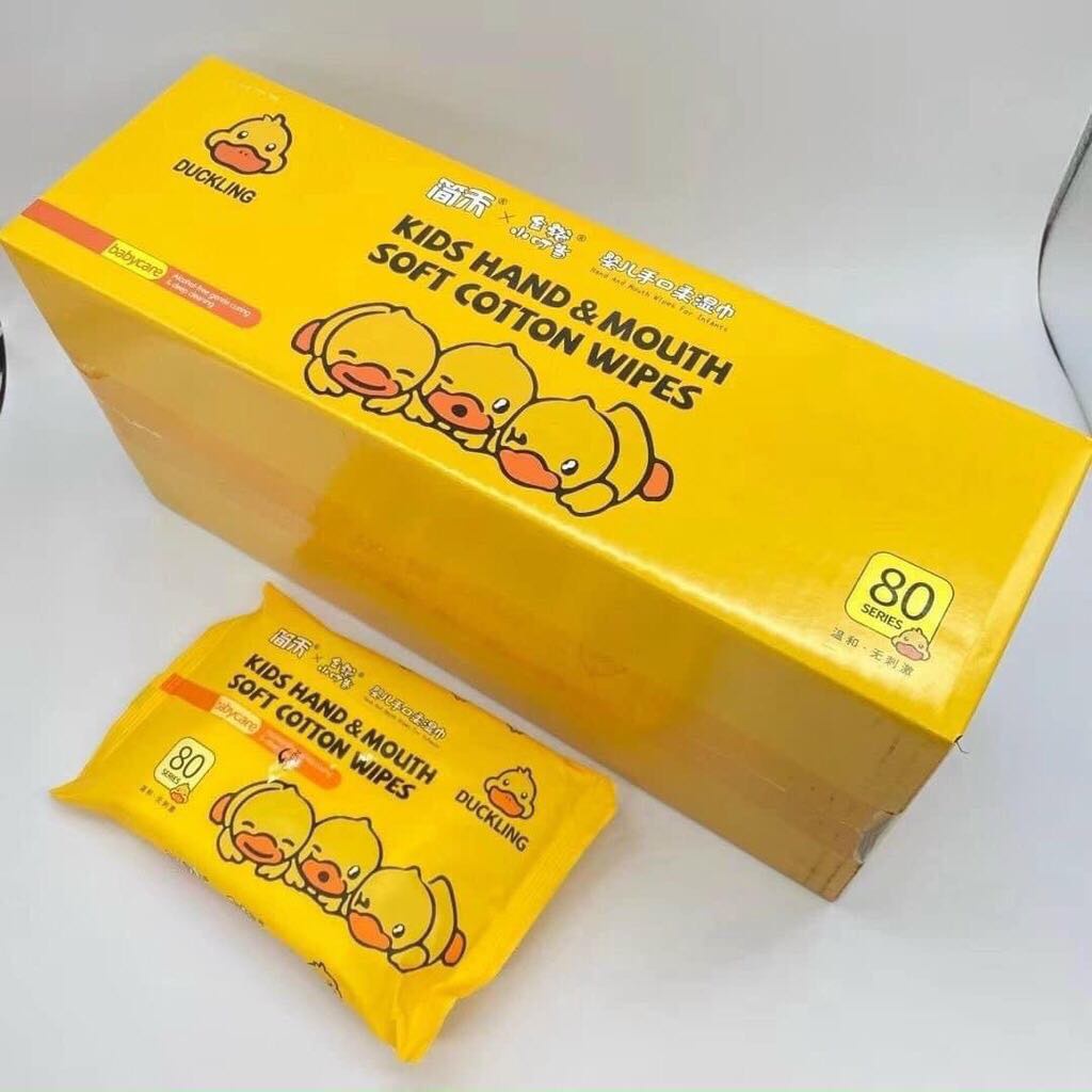 Hộp 10 Gói Khăn Ướt Vịt Vàng, Giấy Ướt Vịt Vàng Nội Địa Trung