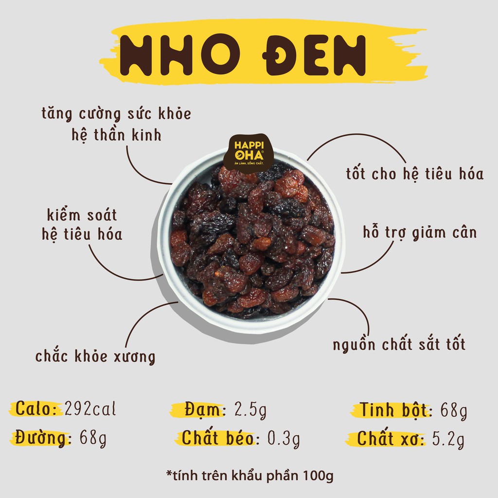 Nho Đen Sấy Không Đường Tinh Luyện HAPPI OHA 500g