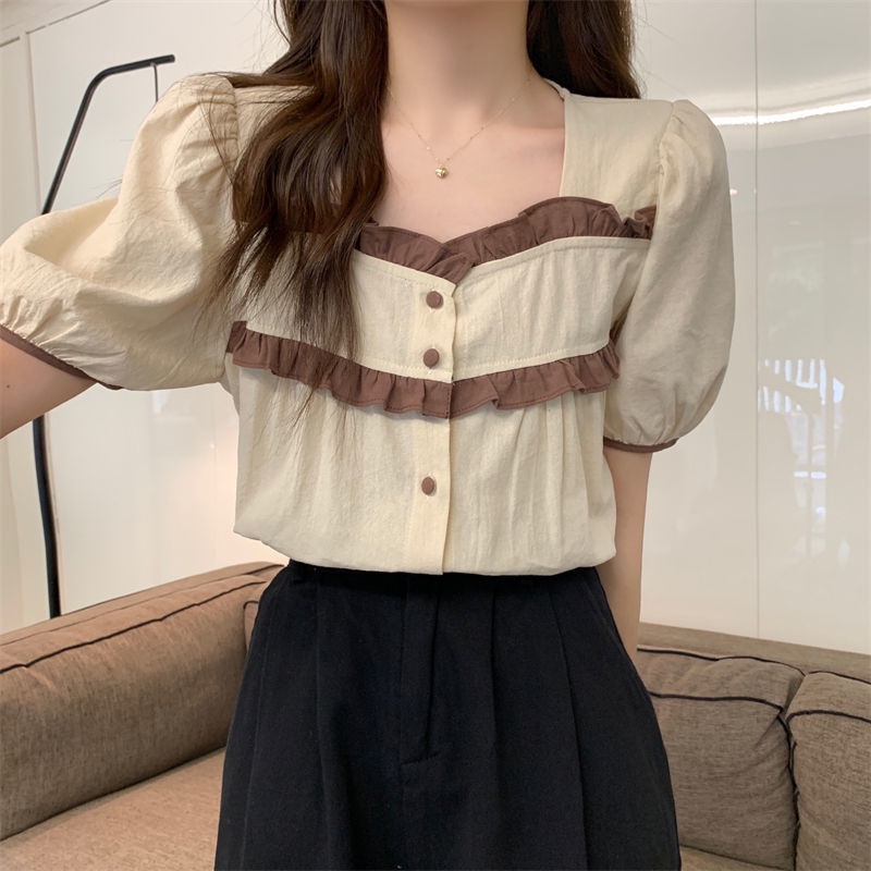 Áo Kiểu Tay Ngắn Cổ Vuông Cỡ Lớn Thời Trang Mùa Hè Cho Nữ