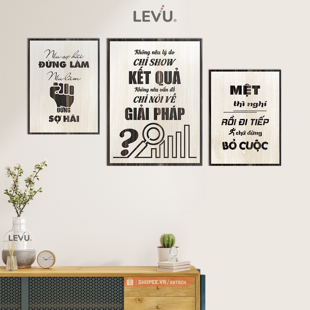 Bộ 3 tấm tranh slogan treo tường bố cục hiện đại SB3 combo tranh treo tường 3 tấm phong cách mới