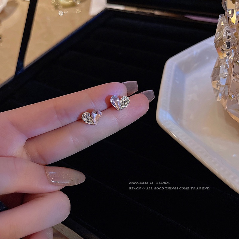 Bông Tai Bạc 925 Hình Trái Tim Đính Đá Pha Lê Cao Cấp Thời Trang Phong Cách Âu Mỹ Cho Nữ