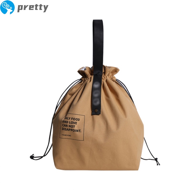 Túi đựng hộp cơm trưa bằng vải canvas cách nhiệt chống thấm nước màu đen/vàng phong cách Nhật Bản