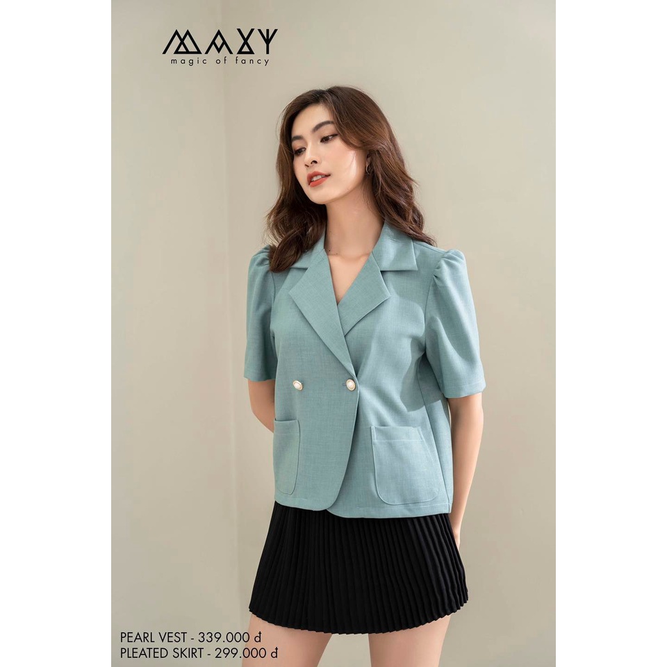 Áo khoác vest tay ngắn phồng nhẹ màu xanh vest top Maxy Workshop