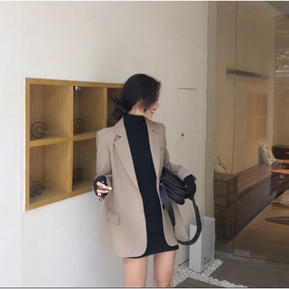 Áo khoác vest blazer nữ dáng dài màu xám dài tay