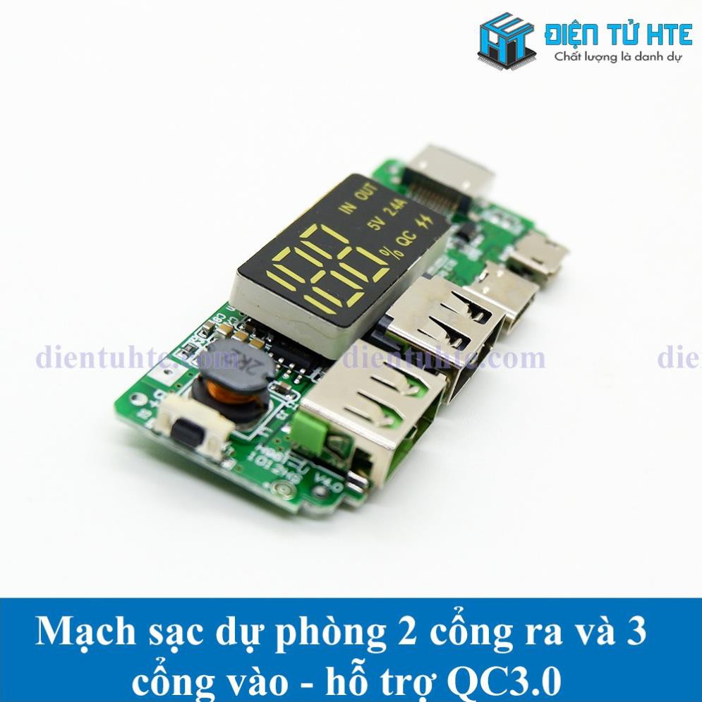 Mạch Pin dự phòng vào 3 cổng - ra 2 cổng 5V 2.4A hỗ trợ sạc nhanh QC [HTE Quy Nhơn CN2]