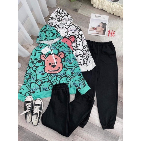 Bộ gấu mặt hồng quần boom H27