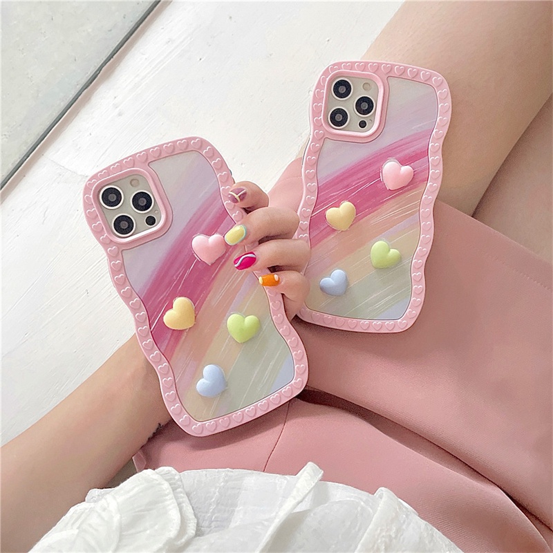 Ốp Điện Thoại TPU Dẻo IMD Viền Lượn Sóng In Hình Trái Tim Cho iphone Case 13 Pro Max 12 Pro Max 11ProMax