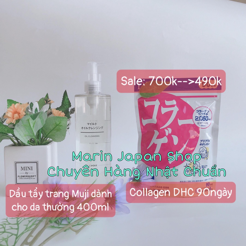 (Chuẩn Nhật) Dầu tẩy trang Muji cho da thường 400ml và Collagen 90 ngày