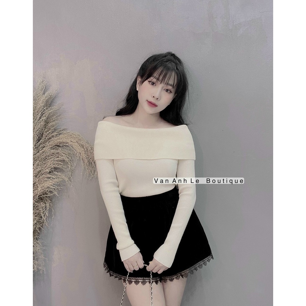 Áo len tăm tay dài, áo len nữ bệt vai phom chuẩn xinh chất len đẹp phong cách trẻ trung mix gì cũng hợp hàng loại 1 | BigBuy360 - bigbuy360.vn