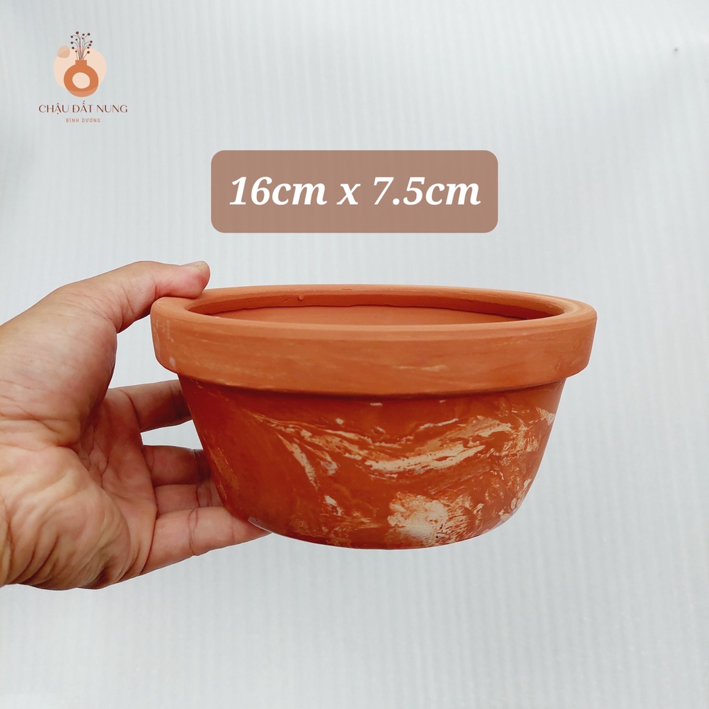 Chậu đất nung, Chậu sen đá - Cái thau, đường kính miệng 15cm, chiều cao 7cm