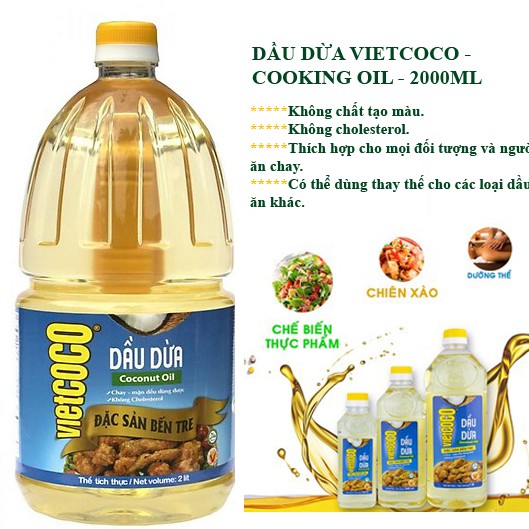 Sỉ 1 thùng ( 6 chai) Dầu dừa tinh luyện (cooking oil) Vietcoco 2 lít/chai