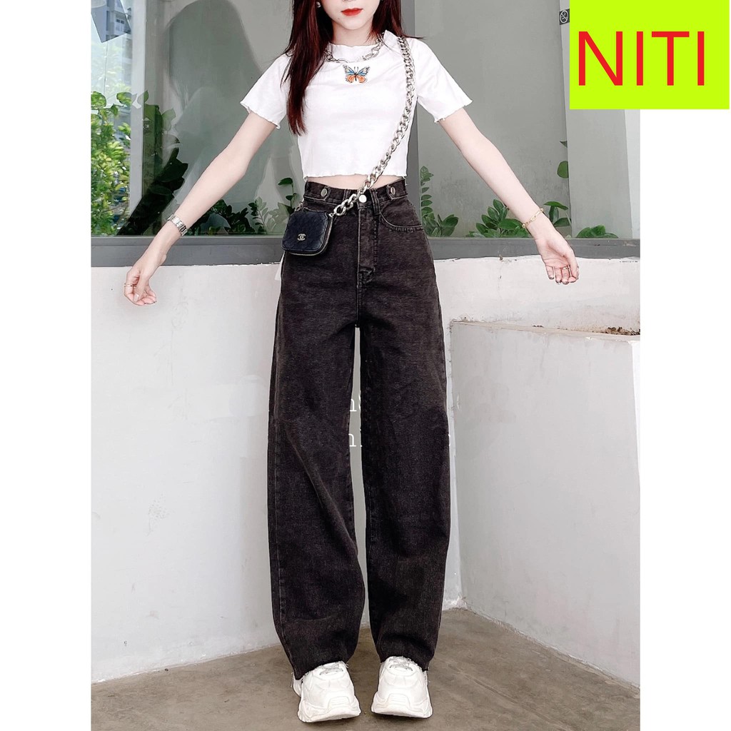 [ NY63 ] QUẦN JEAN ỐNG RỘNG NỮ LƯNG CAO LAI TUA PHỐI 2 CẠP CHỈNH MÀU XÁM ĐEN CAO CẤP NITI ĐỦ SIZE S, M, L SIÊU XỊN SÒ