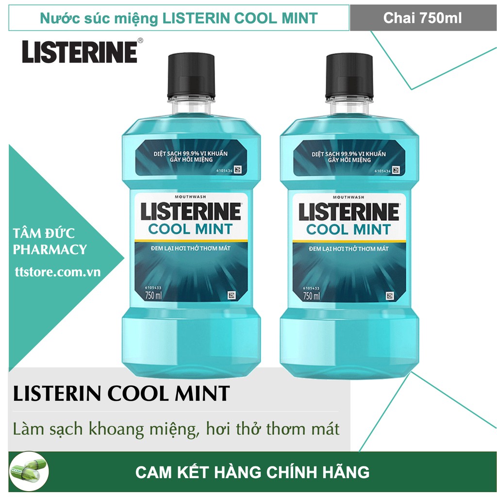 LISTERINE COOL MINT [Chai 750ml] - Nước súc miệng listerin diệt khuẩn, giữ hơi thở thơm mát