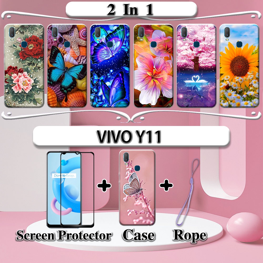 Ốp Lưng Điện Thoại Mặt Kính Cường Lực Cong 2 Trong 1 Cho VIVO Y11