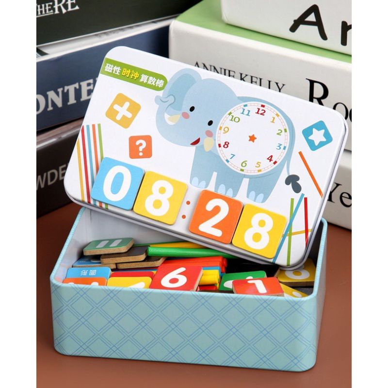 Bộ que tính học toán, que tính học số và chữ 36 chi tiết. hộp bằng sắt bền đẹp - Loki Home