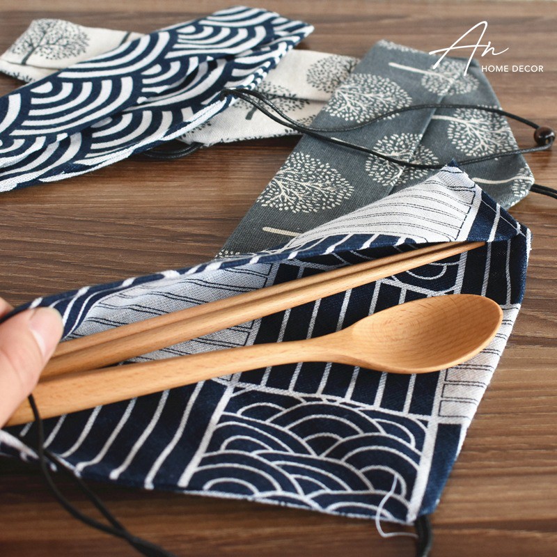 Túi đựng đũa thìa bằng vải phong cách Nhật