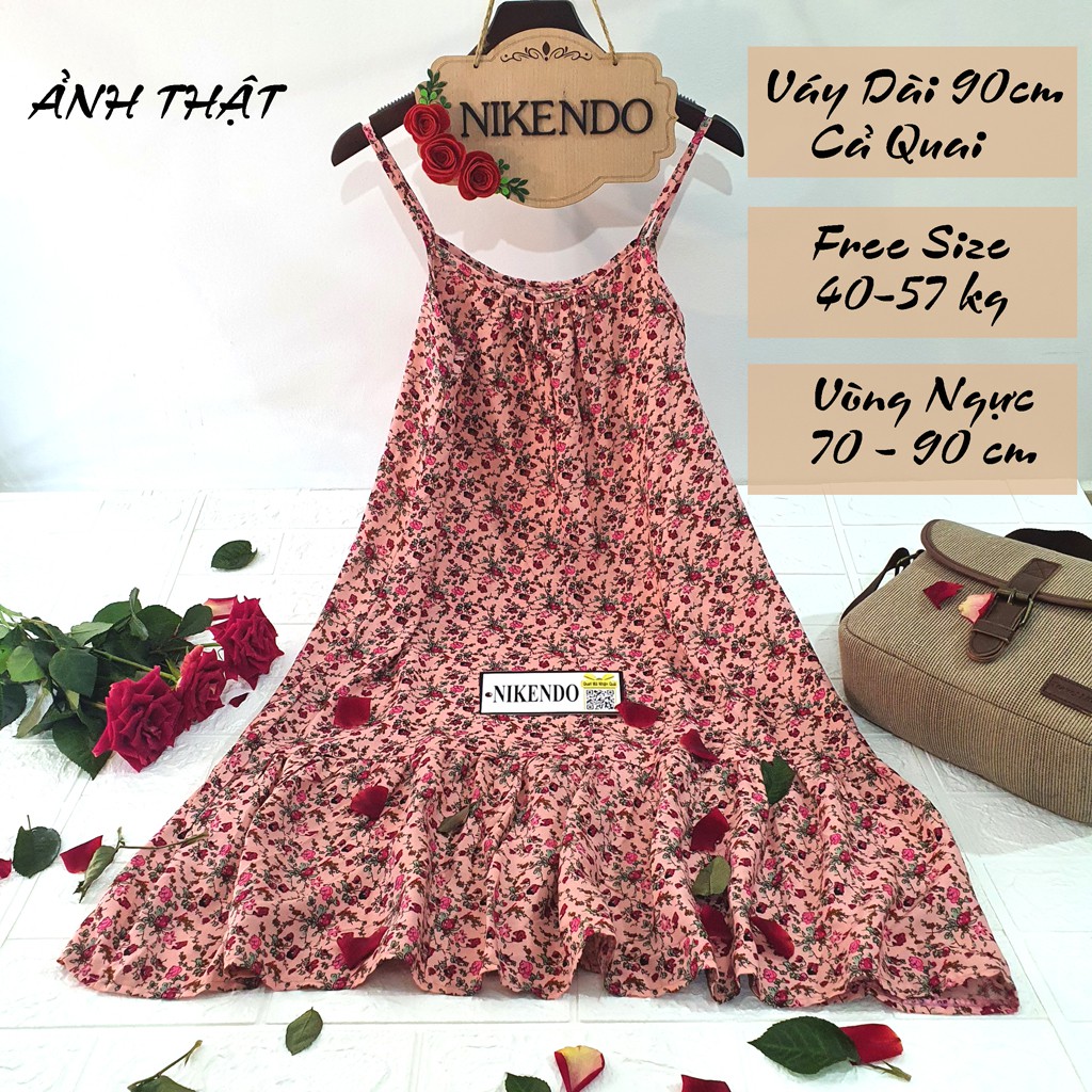 Xả Hàng Váy 2 Dây Hoa Nhí Vải Lanh Quai Buộc – Váy Lanh 2 Dây Dáng Xòe Nikendo VL1