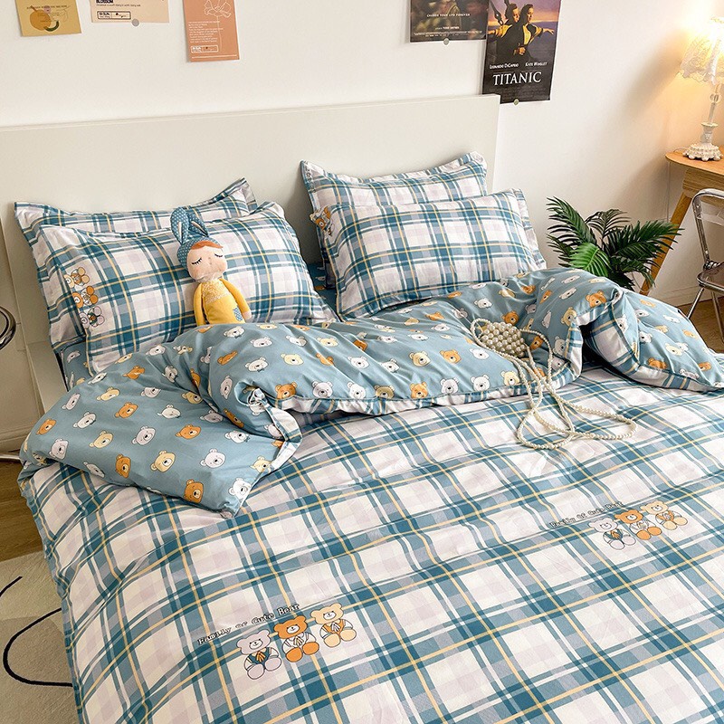 [RẺ VÔ ĐỊCH] Bộ chăn ga gối drap giường chất cotton poly họa tiết cún Cheerful