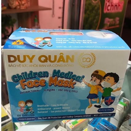 Khẩu trang y tế cho bé Duy Quân Hộp 50 cái Khẩu trang y tế trẻ em kháng khuẩn, tiệt trùng, nhiều màu [CHÍNH HÃNG]