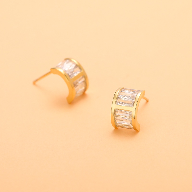 [Jiudolan] Bông Tai Mạ Vàng 18k Đính Đá Zircon Dạng Kẹp Không Lỗ Thời Trang Sáng Bóng Dành Cho Nữ