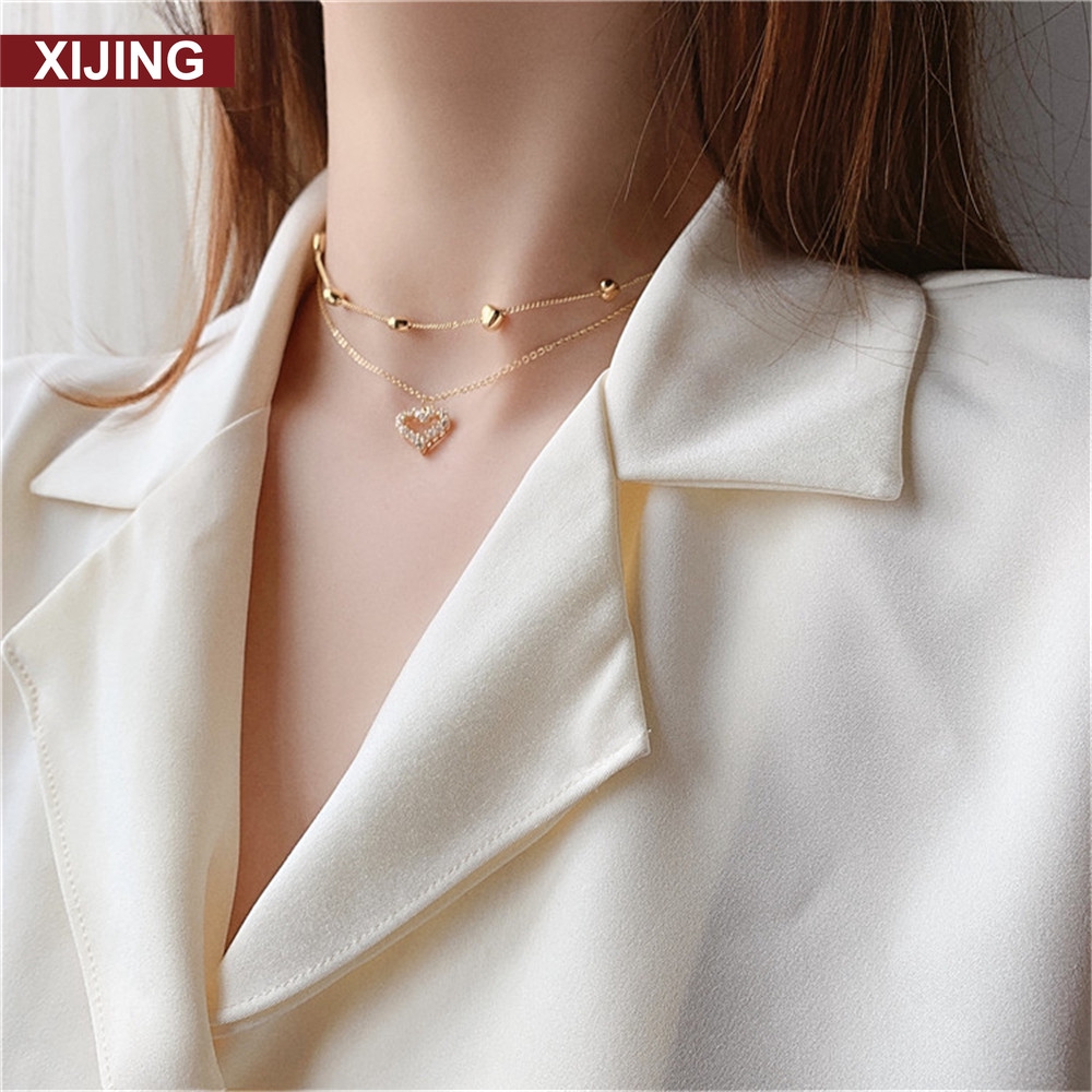 【COD】Vòng Cổ Choker Nhiều Lớp Đính Đá Hình Trái Tim Đơn Giản