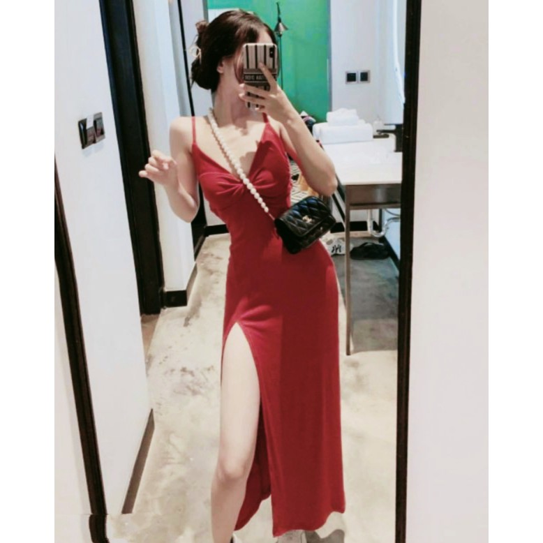 Đầm body hai dây xẻ tà bên quyến rũ có mút ngực chất thun co giãn tốt, váy body nữ hai dây xẻ tà quyến rũ[MẪU MỚI] | BigBuy360 - bigbuy360.vn