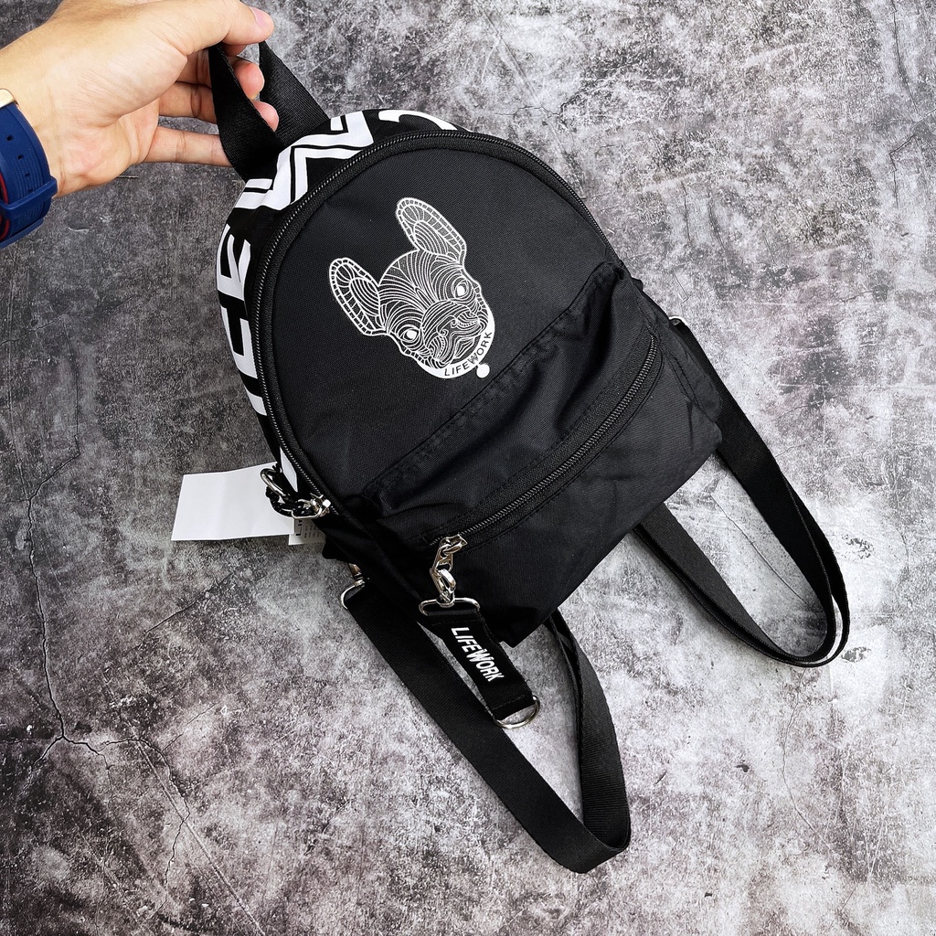 Balo Mini Lifework Mini Backpack Black Full Tag Code