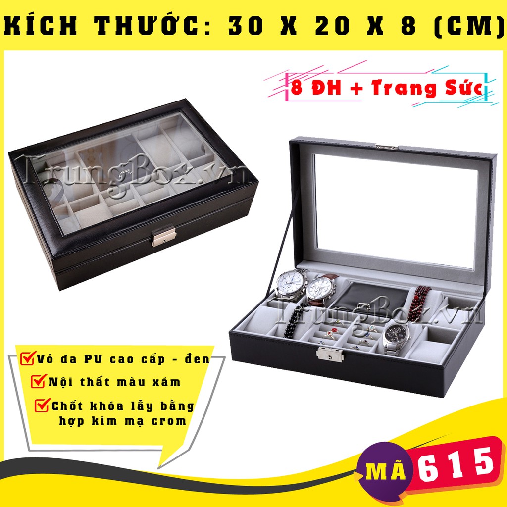 Hộp Đựng Đồng Hồ Trang Sức & Kính Mát nhiều mẫu - Vỏ Da PU Cao Cấp