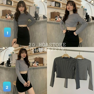 Áo kẻ len tăm croptop tay dài ulzzang